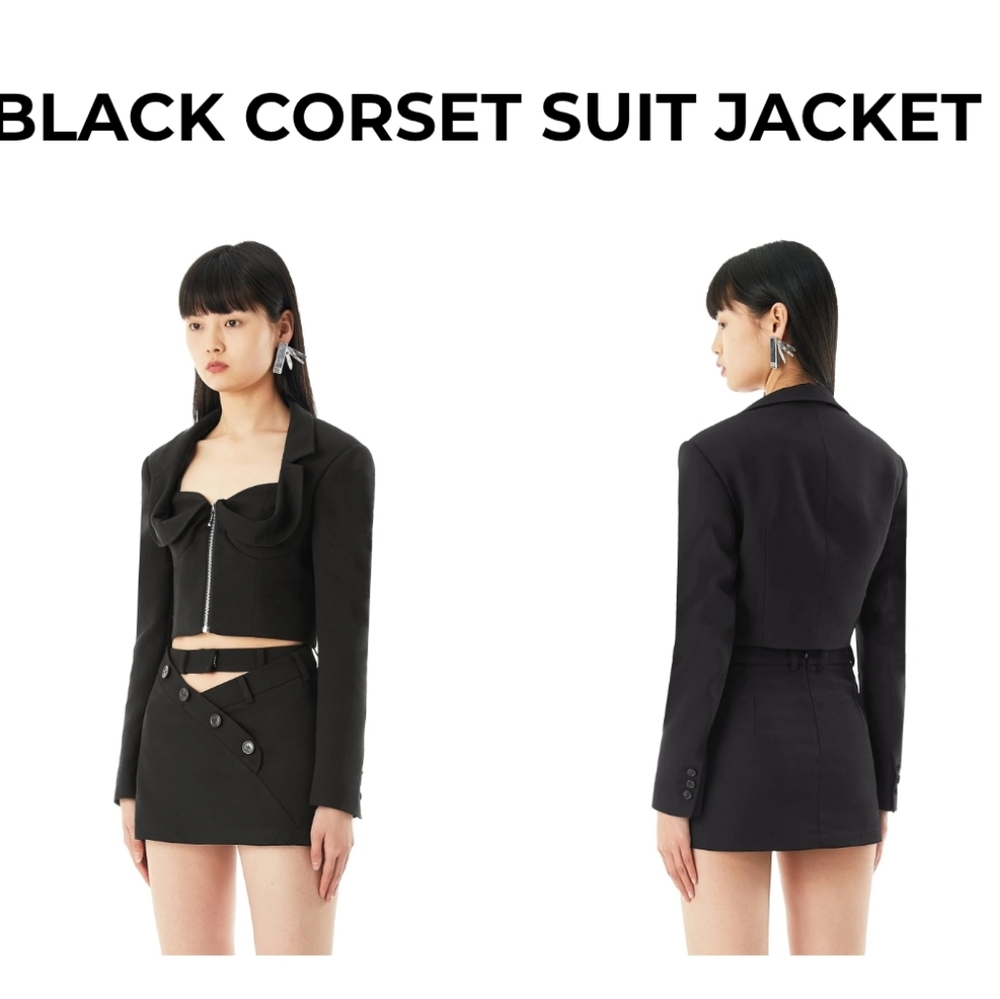 NWT MARRKNULL | Black Corset Suit Jacket Blazer Large Wool Cropped Y3K